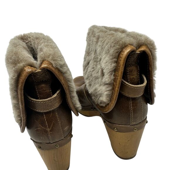 UGG Brown Lynnea Leather Shearling Clog Leather Booties Size 6 - Picture 3 of 8